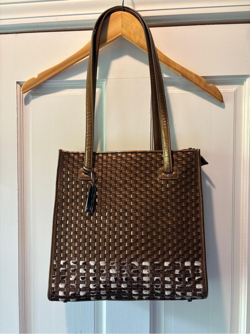 Sharif Brown Woven Shoulder Bag NEW